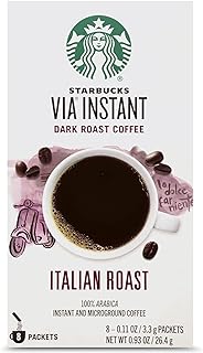 Starbucks VIA Instant Coffee Dark Roast Packets — — 100% Arabica — 1 box (8 packets) Italian Roast 0.93 Ounce