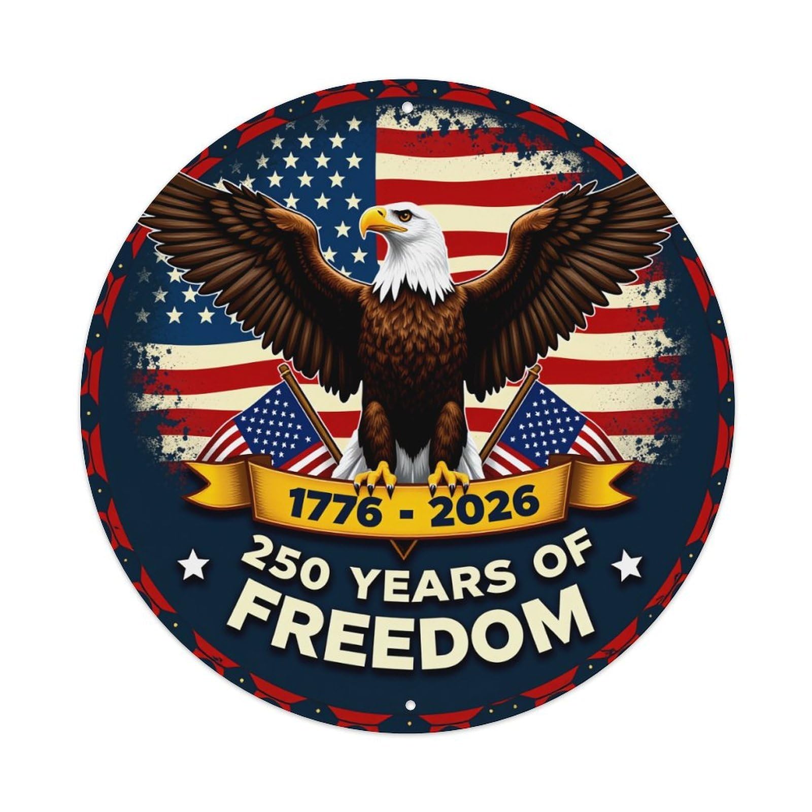 American Eagle Flag Stars Stripes Round Tin Sign Vintage Metal Poster, Home Bar Garage Man Cave Cafe Indoor & Outdoor Wall Decoration 8x8Inches