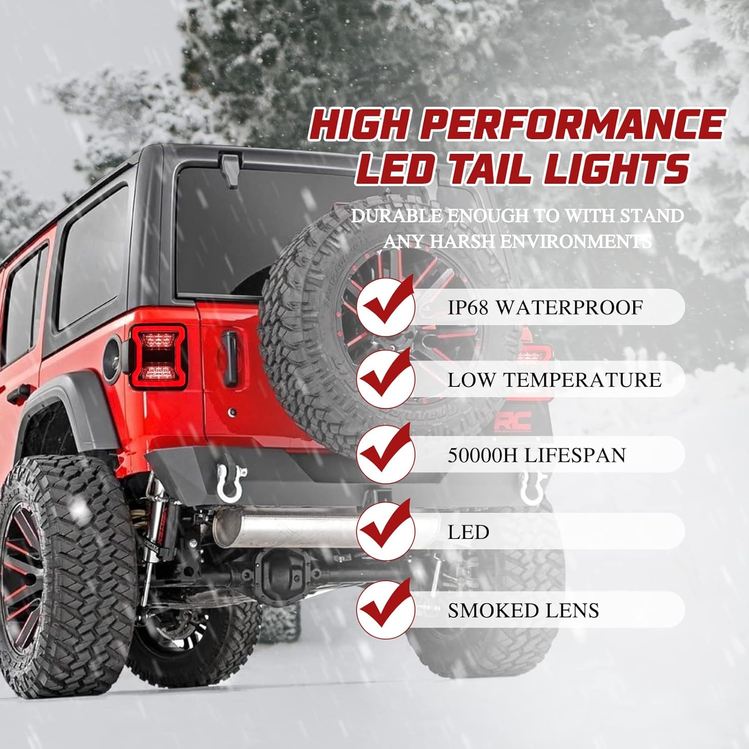 BUNKER INDUST LED Tail Lights Replacement for 2018-2025 Jeep Wrangler JL/4xe Accessories, Rear Tail Lamp Kit Brake Stop Light Turn Signal Light Reverse Back Up Assembly, Smoked