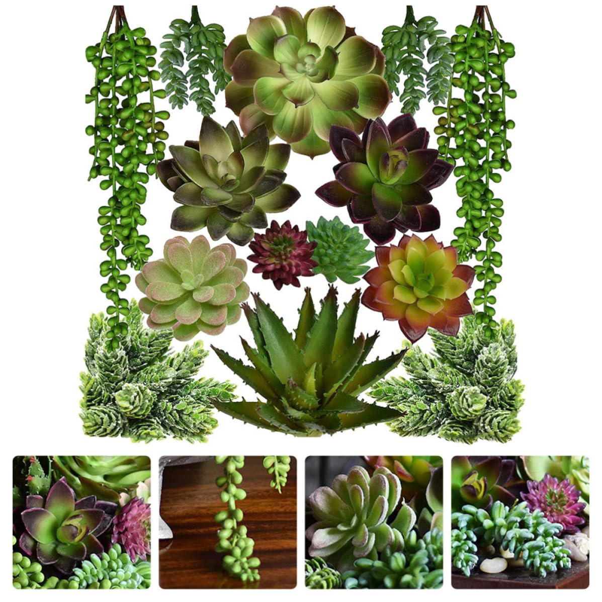 Abaodam 14pièces Plantes Grasses Artificielles Faux Succulents Déco Intérieur Extérieur Plusieurs Styles