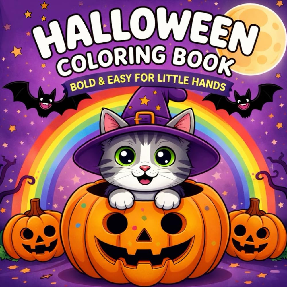 Happy Halloween Coloring Book for Kids: Fun and Easy Halloween Coloring Pages for Boys and Girls | Non-Scary, One-Sided Illustrations – Great Gift for ... Love Pumpkins, Witches, and Screen-Free Fun!