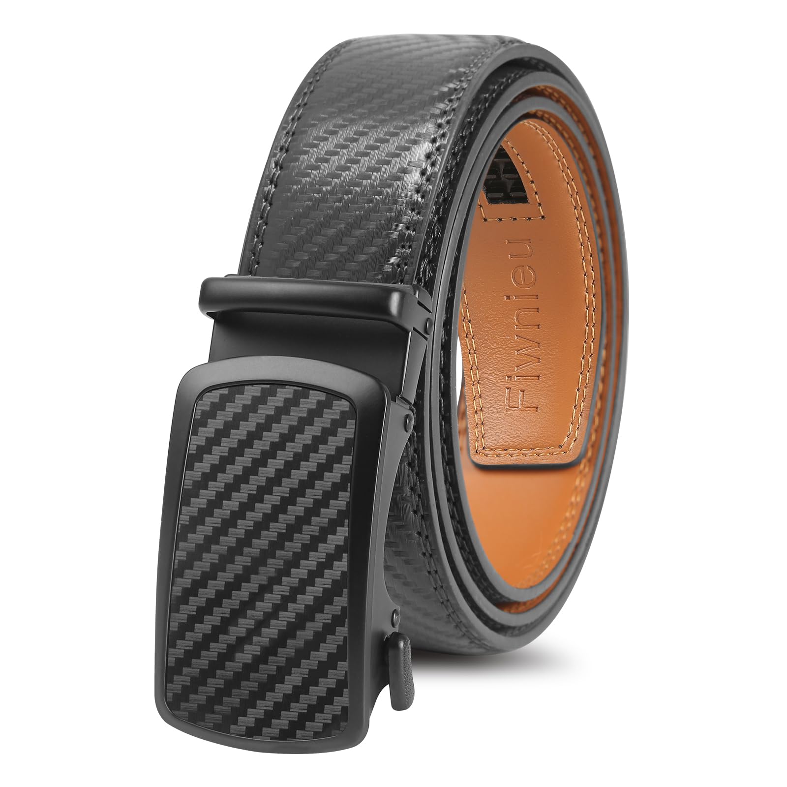 Mens Ratchet Belt Genuine Leather No-Hole Slide Buckle - Adjustable Mens Dress Casual Belt