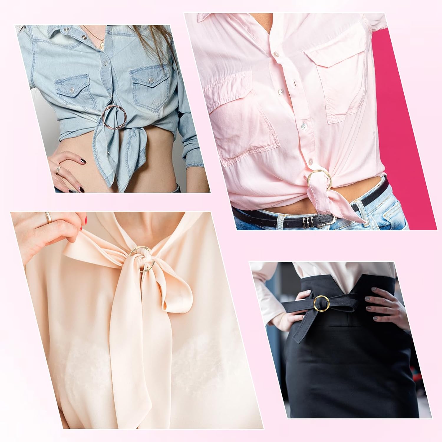 6Pcs Scarf Clip, T-Shirt Tie Clips Scarf Buckle Rings for Women Girls Adjustable Shirt Waist Cincher Clips Metal Circle Clip for Sweater Dress Belt Hat Decoration - Image 3