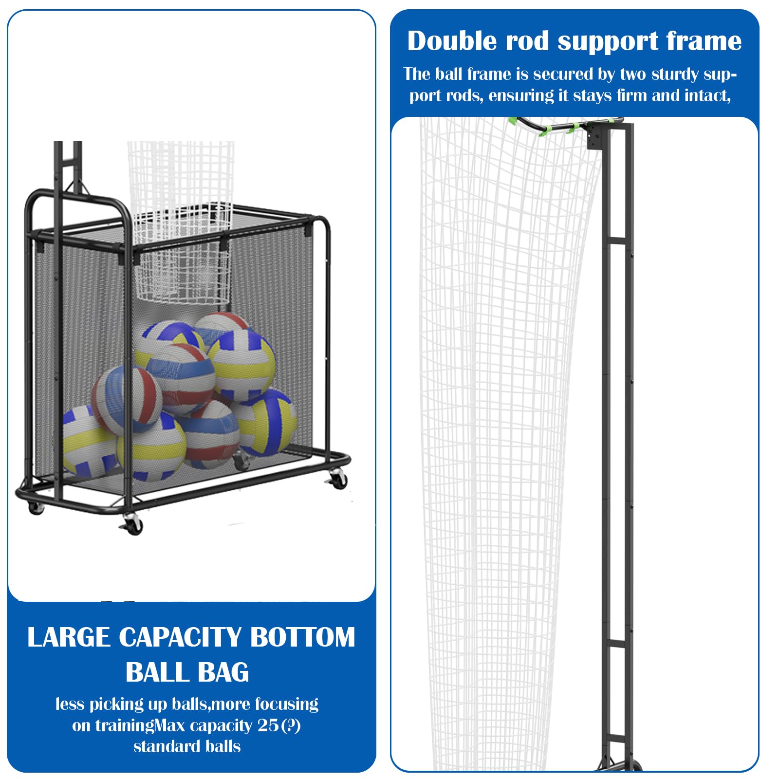 Filet d'Entraînement de Passeur Volley-Ball avec Roues – Système Réglable en Hauteur (1,75m-2,85m) et Angle