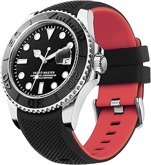 Fullmosa Watch Straps 22mm Silicone Smart Watch Strap No Gaps Compatible with Samsung Galaxy/Garmin/Huawei/Fossil for Men, Black/Red