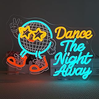 Music Neon Sign Dance The Night Away Neon Disco Ball Light Up Retro Desi...