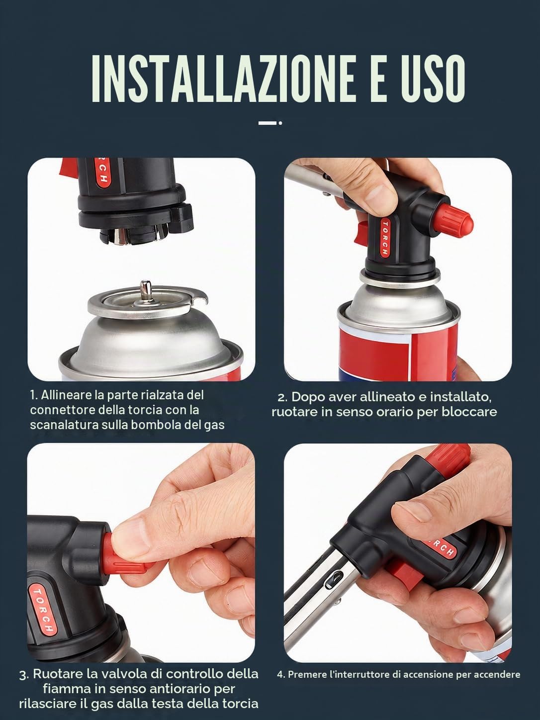 Bruciatore a Gas, Cannello per Saldatura Portatile, Fiamma Ossidrica da Cucina, Pistola Gas Professionale, Modalità di Accensione Elettronica, 1300 ℃