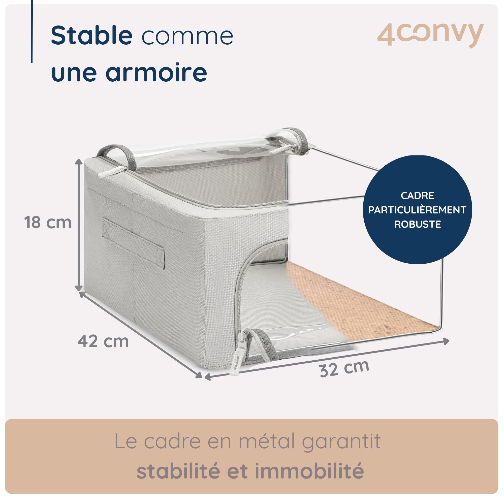 4CONVY Boîte de rangement solide et pliable - [Matériau amélioré 2024] Oxford durable - Sans cadre en métal - Sac de rangement pour couettes - Boîte de rangement - 3 x 90 l