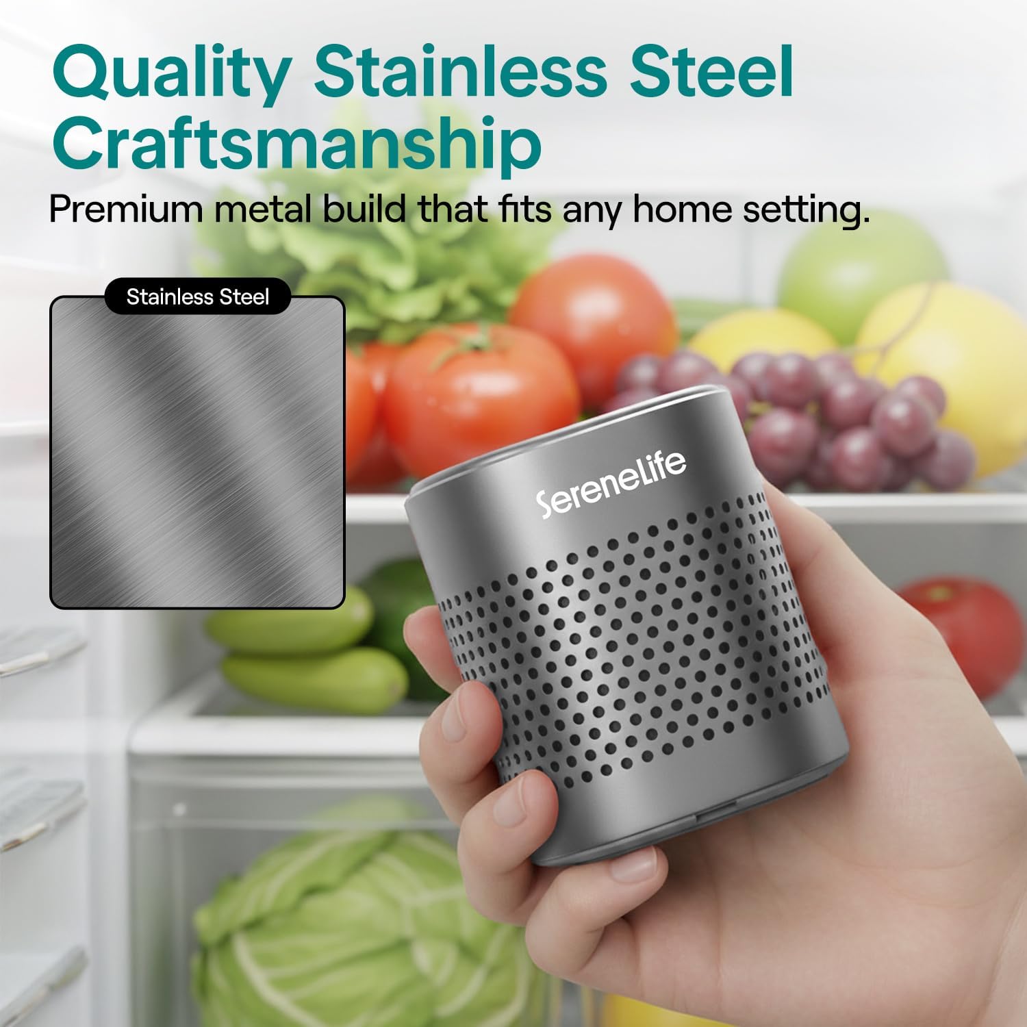 SereneLife Fridge Deodorizer & Odor Eliminator, Multi-Use Refrigerator Deodorizer Aluminum Pod for Freezer, Closet, Car, Shoes & Enclosed Spaces, Compact, Reusable & Lasts Up to 10 Years (Gray)