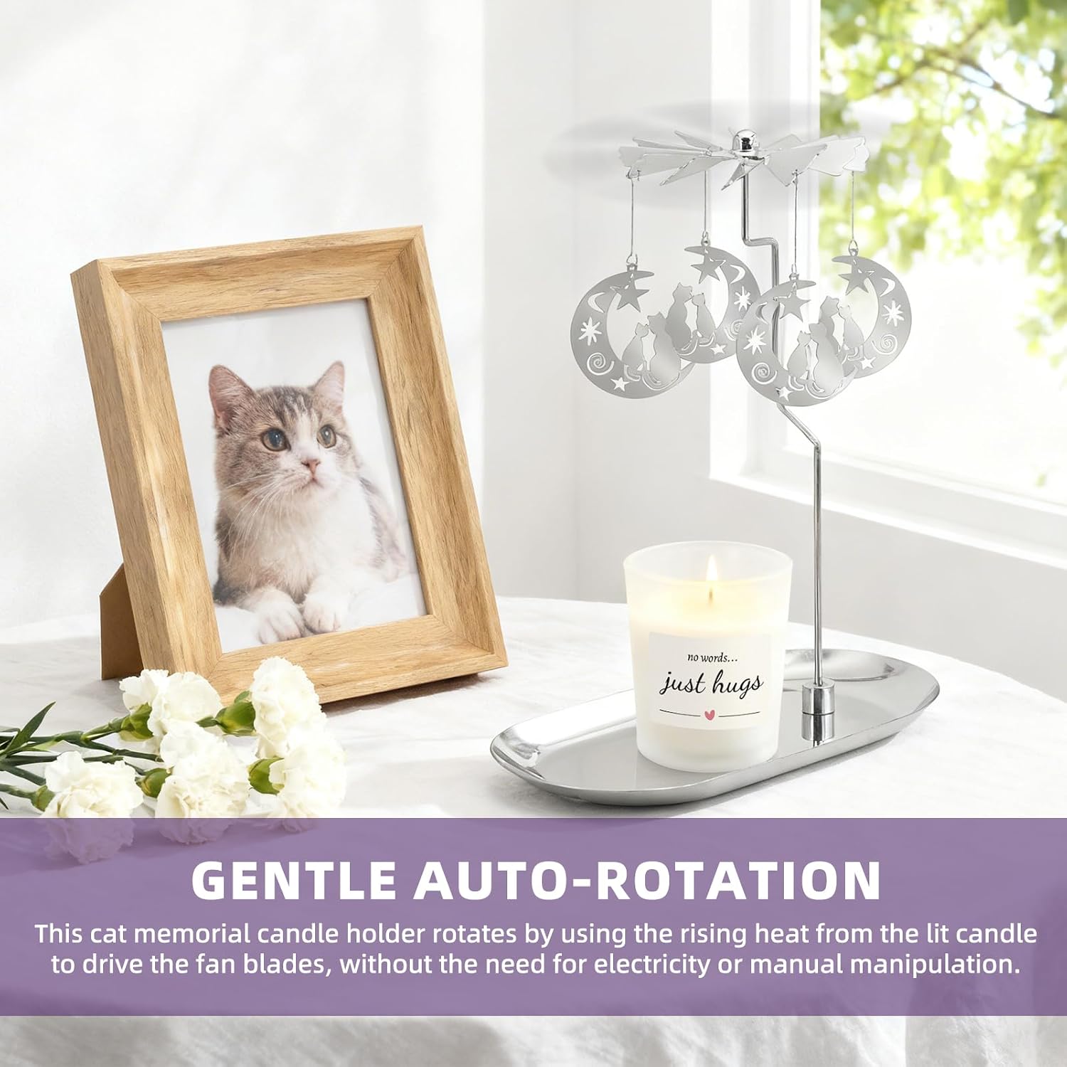 Cat Memorial Gifts for Loss of Cat - Pet Loss Sympathy Gift for Cat Lovers, Remembrance Gifts for Cat Passing Away, Candle Spinner for Cat Memorial Decor (with Candle)