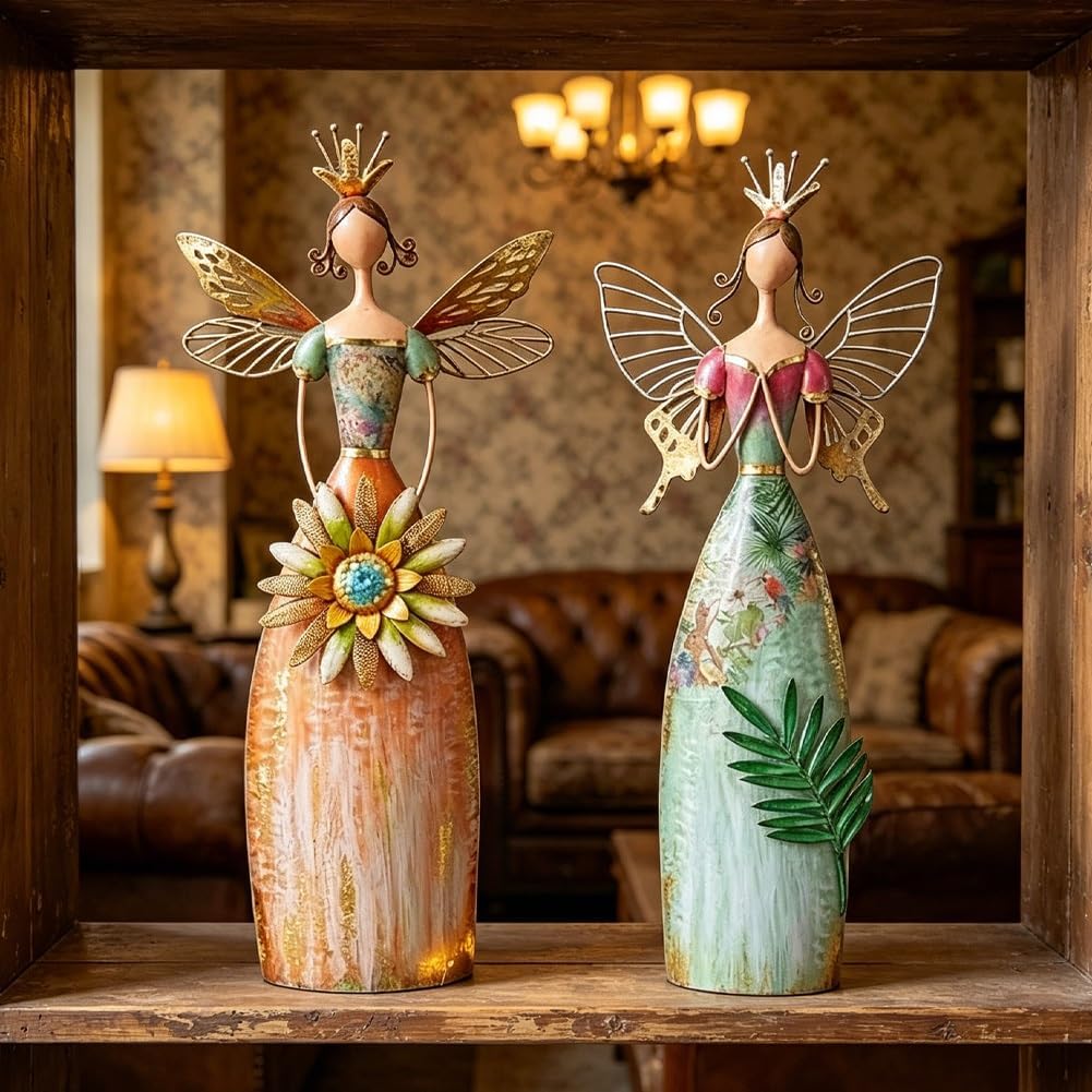 Skurrile Feengarten-Metall-Statuen, 2er-Set, verzauberte Engel-Dekoration, Feen-Figur, Heimdekoration, Metallkunst-Dekoration für Zuhause, Büro, Buch, selbst als Tischdekoration