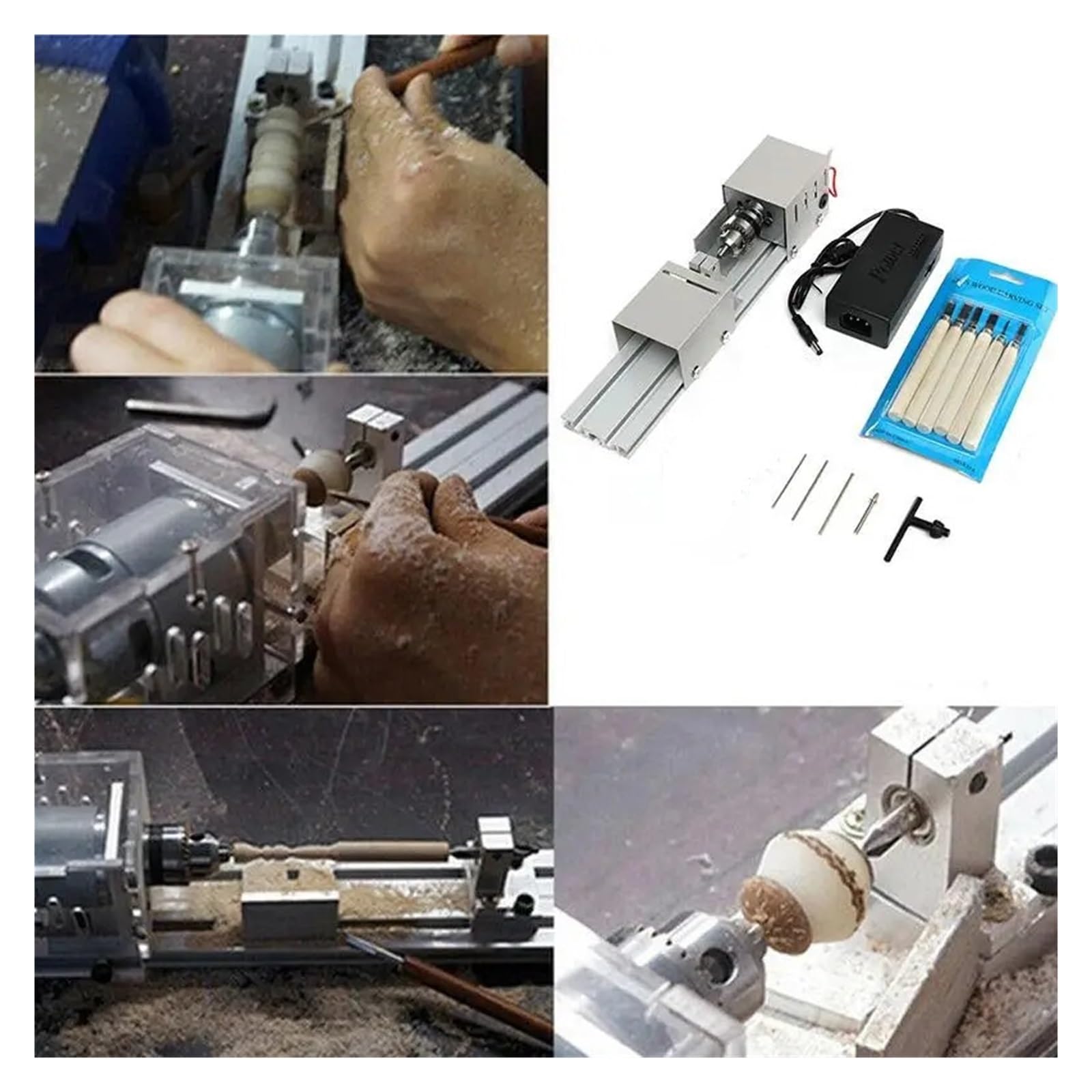 200W Mini Tokarka Koraliki Maszyna Do Obróbki Drewna DIY Tokarka Polerowanie Zestaw Wierteł Z Adapterem Frez Rzeźbiarski Tokarka Do Drewna I Wysoka Precyzja, Stabilność, Niski Poziom HałAsu(Black)