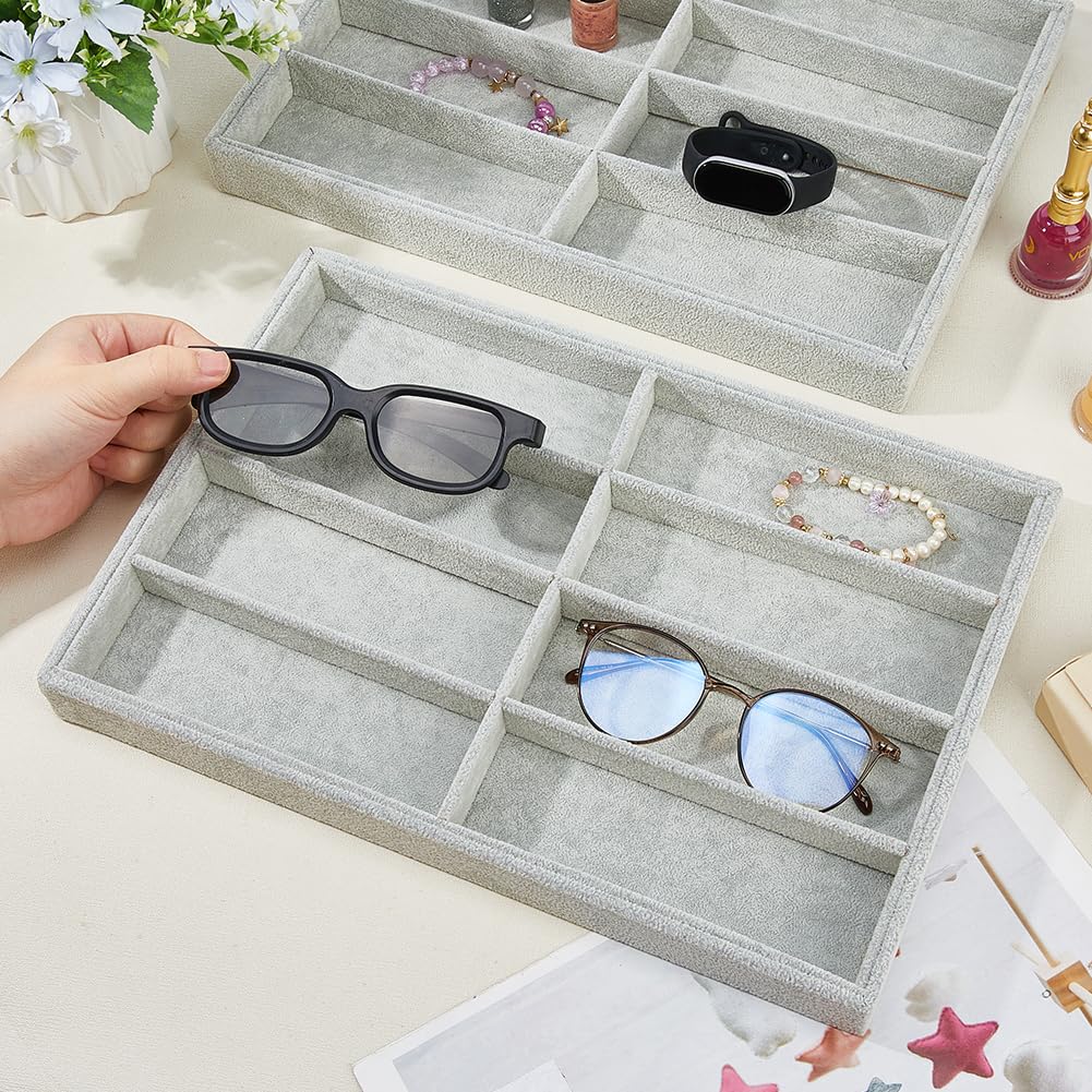 DICOSMETIC 2 unidades de 16 compartimentos de terciopelo para gafas de sol, organizador, bandeja apilable, bandeja expositora, organizador de gafas, cajones, juego de almacenamiento para collares