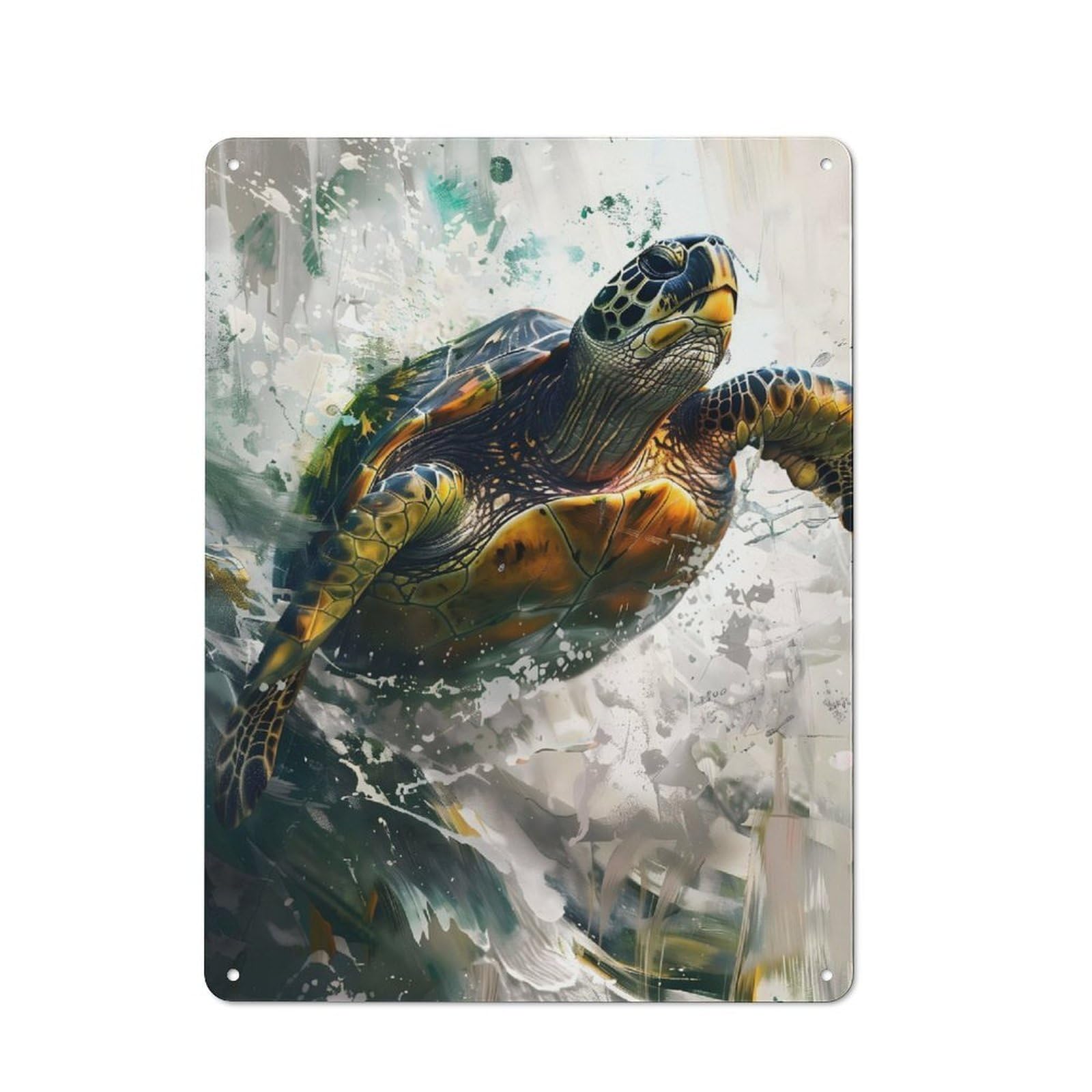 Junmoney Watercolor Sea Turtle Metal Wall Sign 40X30cm Featuring For Hallway Wall, For Kitchen, Dining Room And Home Bar Wall Decor