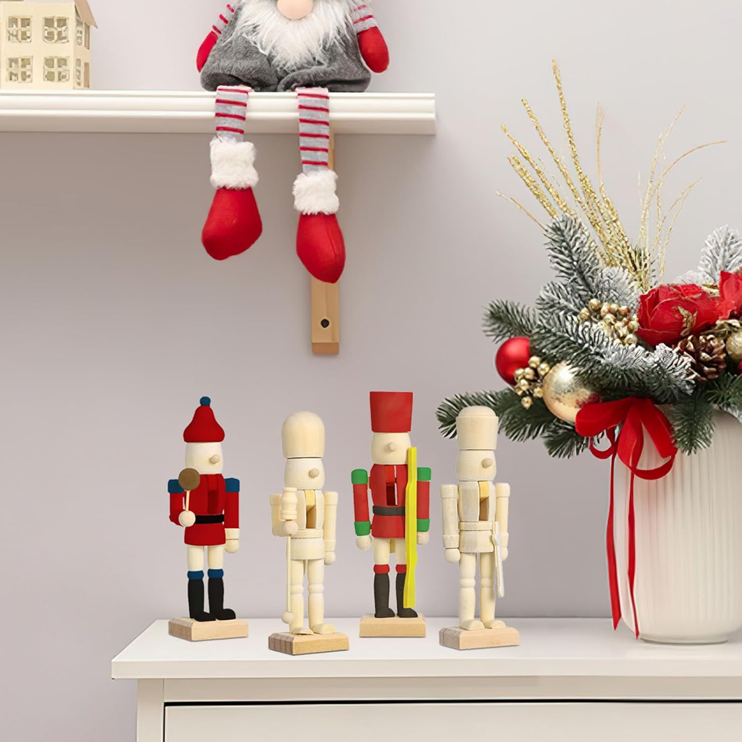 Housoutil 12 Pcs Unfinished Wooden Nutcrackers, Paintable Christmas Crafts