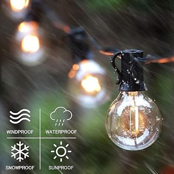 Svater Outdoor Festoon Lights Mains Powered, 25FT Garden String Lights with 13Pcs G40 1W Plastic Bulbs IP45 Waterproof for Outside Patio Backyard Party Dimmable (dimmer not Include) [Energy Class G]