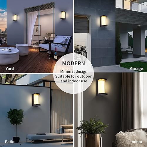 LANFU Aplique de pared rectangular de aluminio de 3000 K LED de 18 W para exteriores, luz exterior, negro con blanco cálido, luces de pared