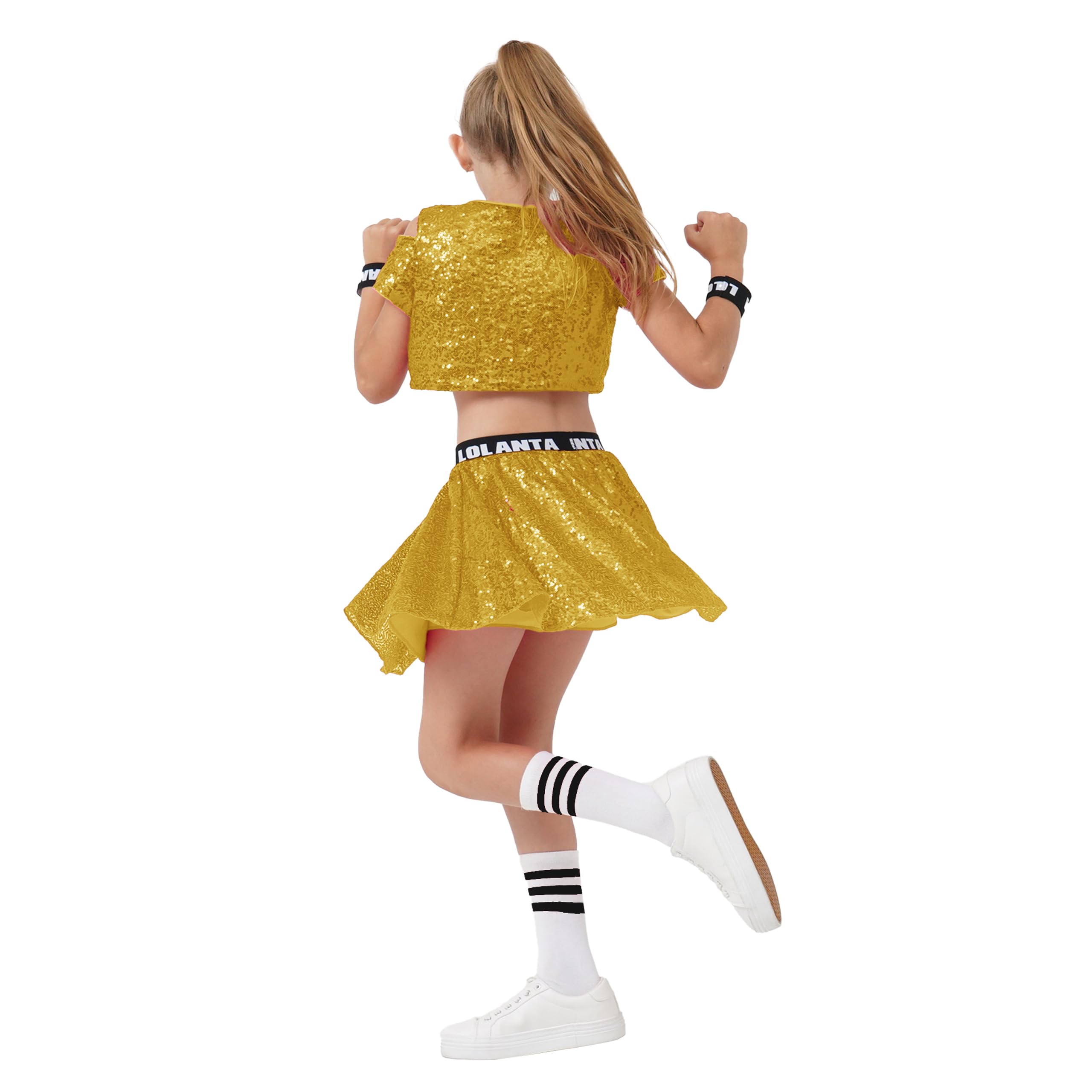 LOLANTA Abiti da Ballo per Ragazze con Paillettes, Abiti da Ballo Hip Hop Jazz Scintillanti, Top Corti con Gonna 5-12 Anni