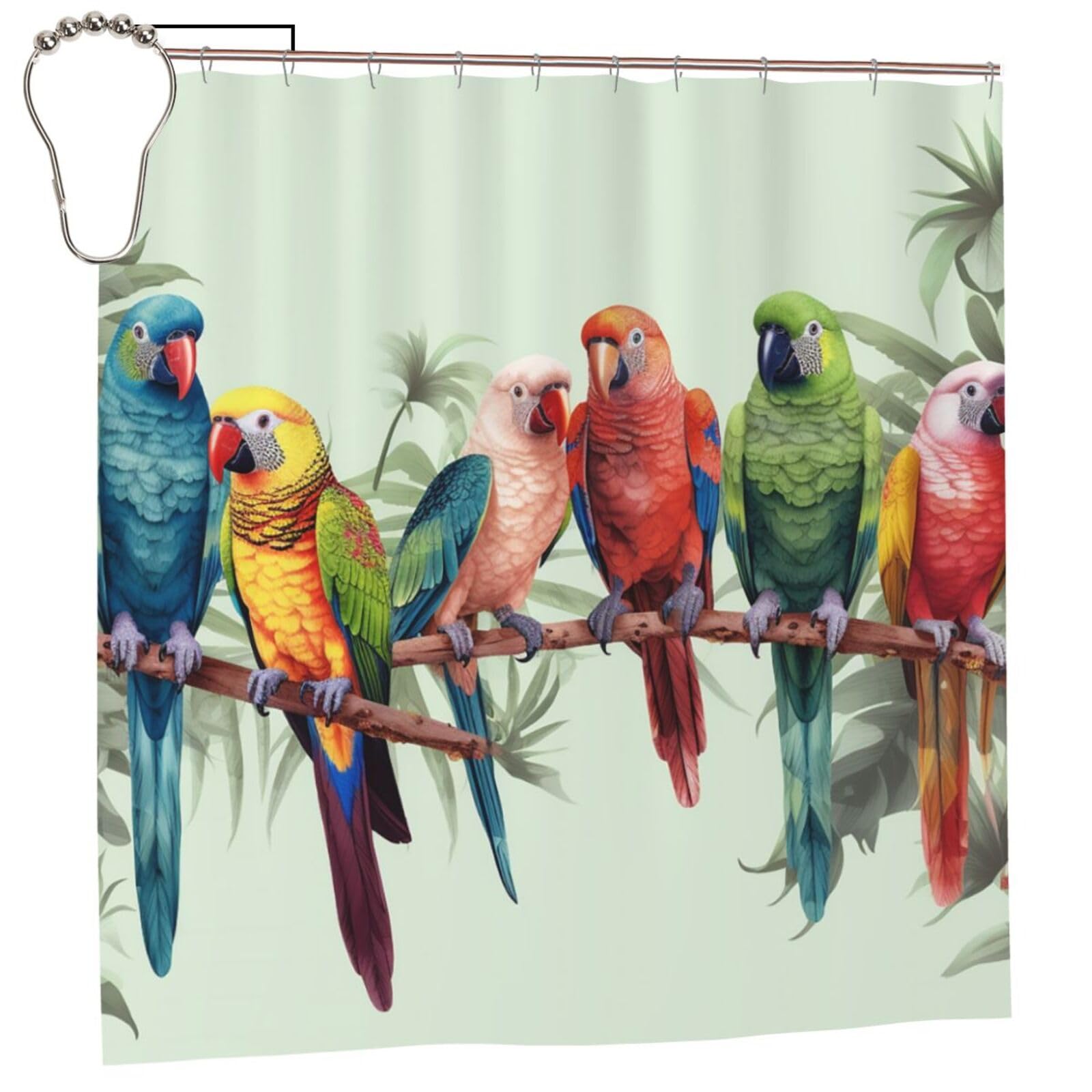 FodPand Colorful Parrots On Tree Shower Curtain 70"x70" Waterproof Long Bathroom Curtain Heavy Duty Thick Cloth Bath Curtain Set with Hooks, Modern Abstract Art Pattern Bathroom Shower Curtains
