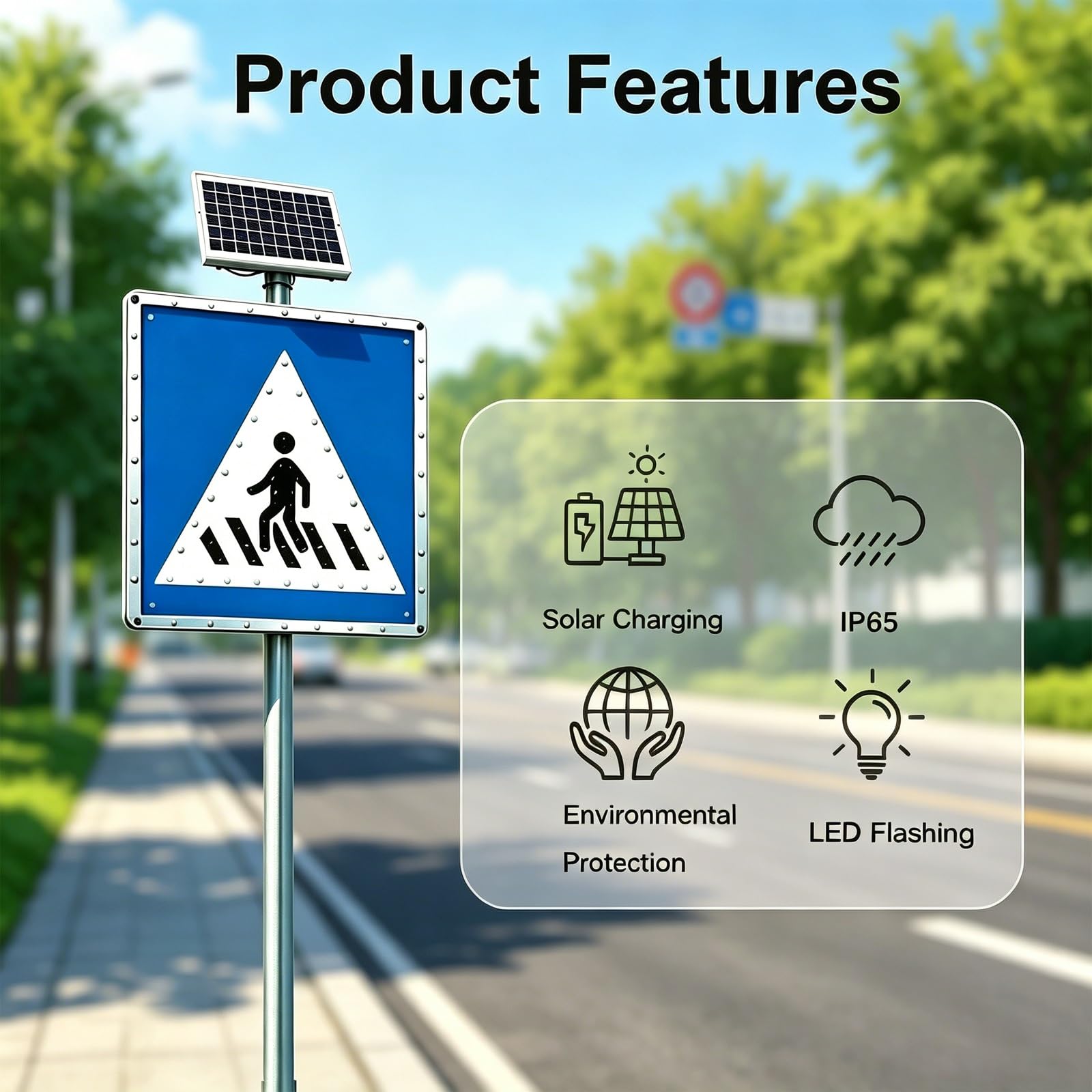 Panel de Señalización LED Solar for Tráfico, Vial Luminoso Intermitente, Utilizable Todo el Año, con LED Intermitentes, for Vías de Evacuación(24in)