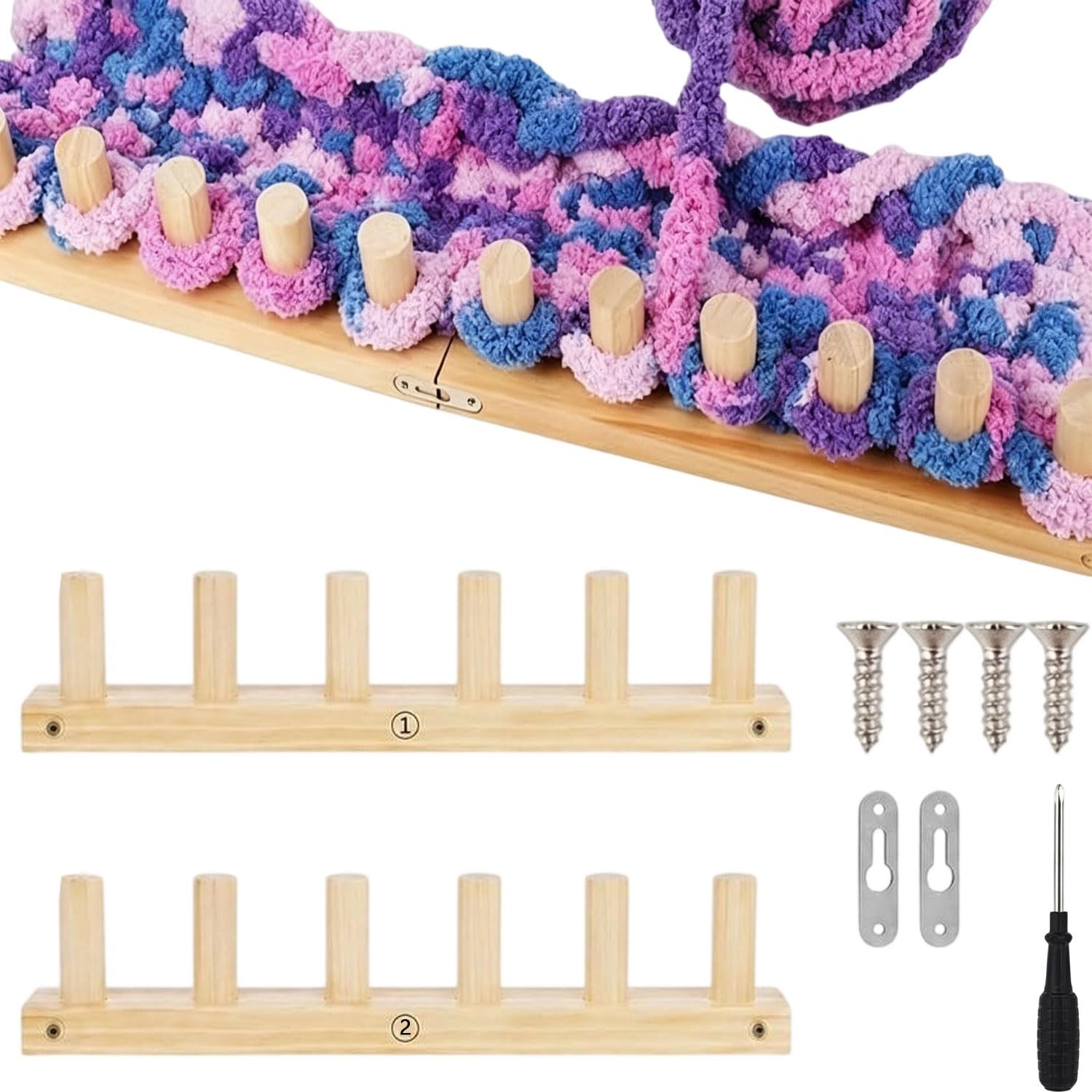 HKJGNH 1/2/3Pcs Chunky Knitting Blanket Looms Set Wooden Weaving Loom Kit with Screwdriver & Assembly Tools, DIY Crochet & Knitting for Beginners to Make Throws & Blankets(2pcs)