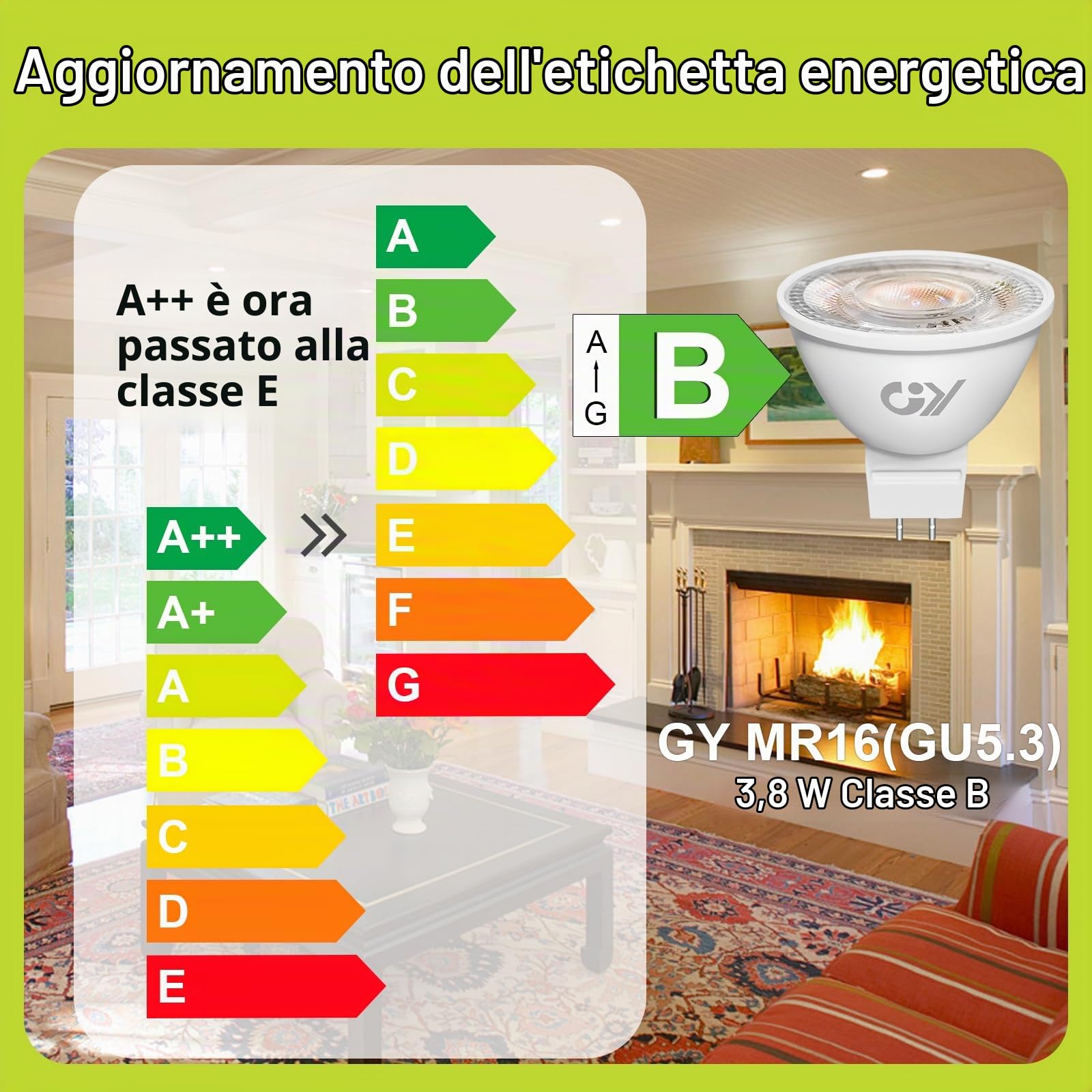 GY Lampadine LED GU5.3 MR16 12V 3.8W, 4000K Bianco Naturale, 646 Lumen, Angolo 36°, Non Dimmerabile, Faretto Interni, Lampada LED a Risparmio, 12 Pezzi