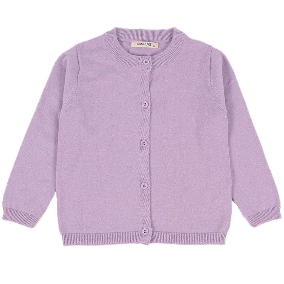Little Girls Cute Crew Neck Long Sleeve Button-Down Solid Cotton Fine Knit Cardigan Sweaters