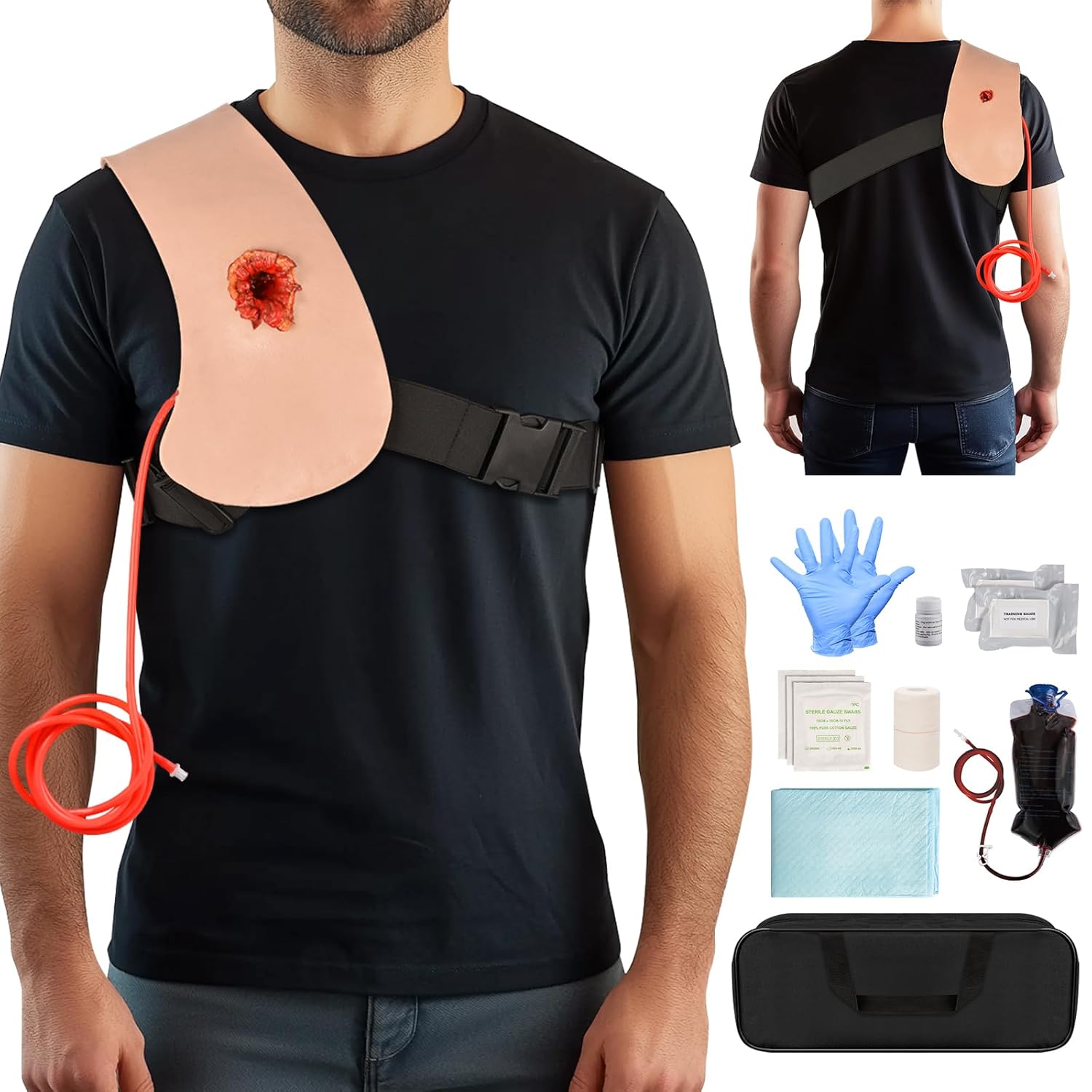 Chest Bullet Penetration Wound Model Training Kit, Wearable Wound Packing Trainer, Stop The Bleed Training Kit, Suitable for First Aid Training, Medical Training - Handbag