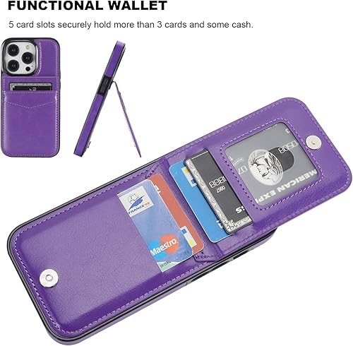 Miniatura 4 de KIHUWEY Funda compatible con iPhone 14 Pro con soporte para tarjeta de crédito, cierre magnético de cuero de alta calidad, función atril, funda