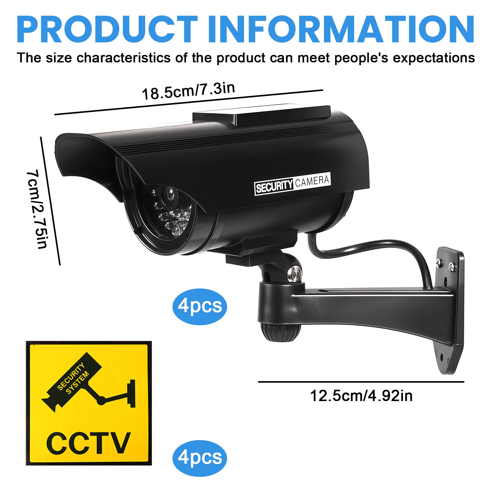 Caméra Factice Extérieur, Caméra Factice Solaire avec LED, Caméra de Surveillance Factice, Fausse Caméra de Surveillance CCTV, Fausse Camera Surveillance Exterieur pour Une Intérieure et Extérieure