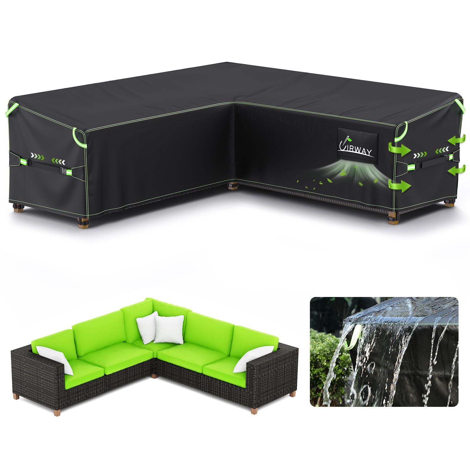 Neuradical Copridivano Da Giardino A Forma Di L – Dimensioni 222 X 286 X 87 X 80/66 Cm, Protettivo Per Divano Angolare Da Esterno