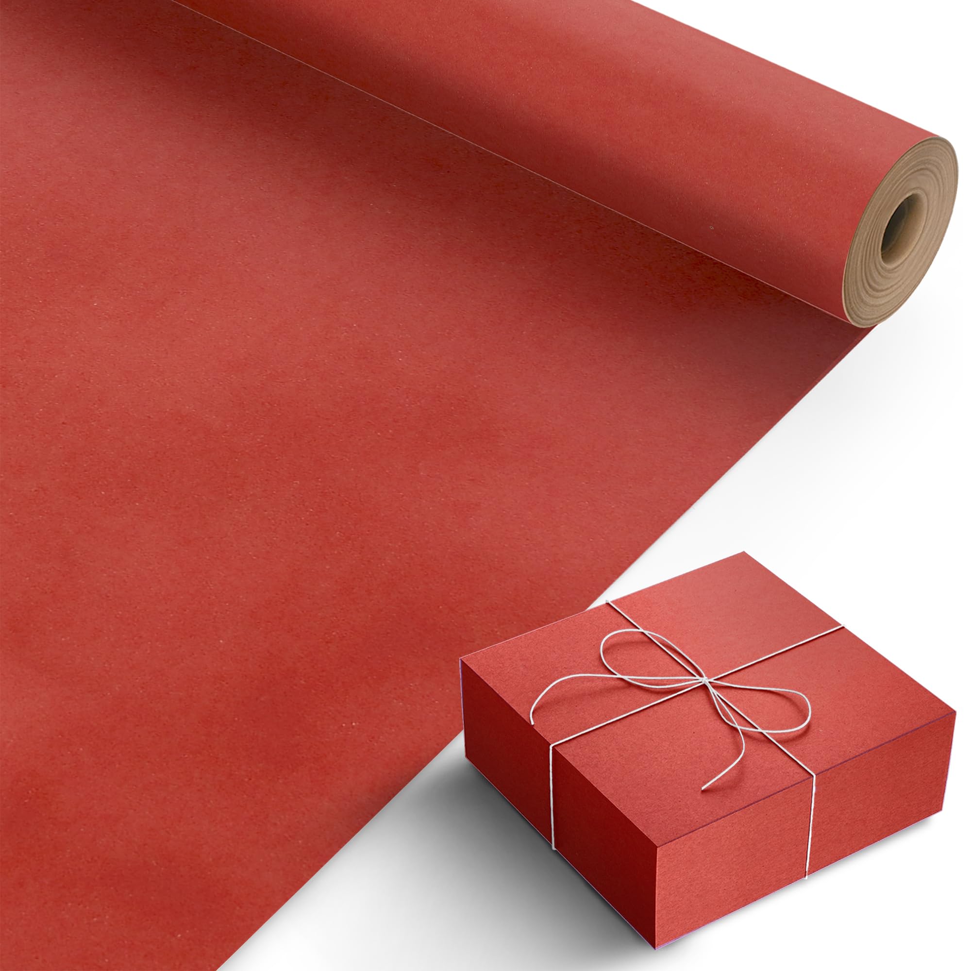 Kraft & Co Recycled Kraft Wrapping Paper Roll 69cm x 20m– 80gsm Durable Tear-Resistant Gift Wrap, Eco-Friendly, Recyclable & Biodegradable – All-Occasion Wrapping Paper - Red