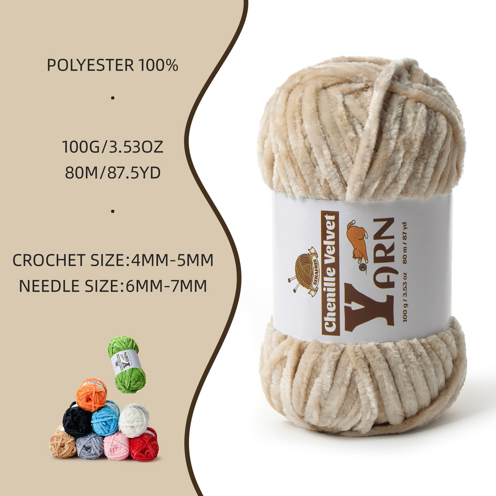 Lot De 3 Pelotes De Fil Chenille Épais Pour Crochet - Doux, Pelucheux, Idéal Amigurumi Et Couvertures Bébé - Avec Crochet 5 Mm