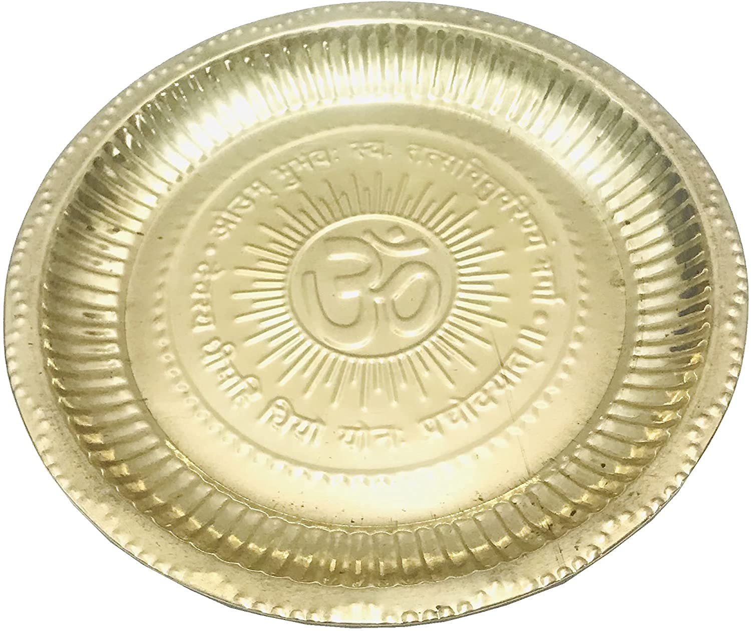 Om Design Pooja Thali In Ottone, Set Da 22,9 Cm Con Campana, Agarbatti E Diya, Colore Oro, Fatto A Mano - 2