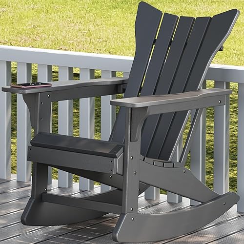 MINPINSER Silla mecedora Adirondack de gran tamaño para porche delantero exterior, para césped, jardín, terraza, piscina, gris