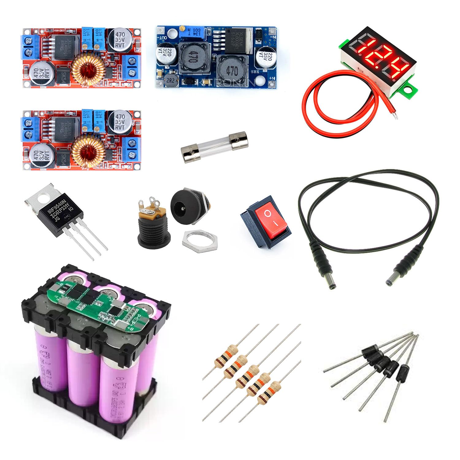 Electrobot DIY Mini UPS Battery Backup Kit for Wifi Router Small Devices, 5V/12V 6 Cell 3.7V Battery Pack, Voltage Meter, Switch, Components-image-31