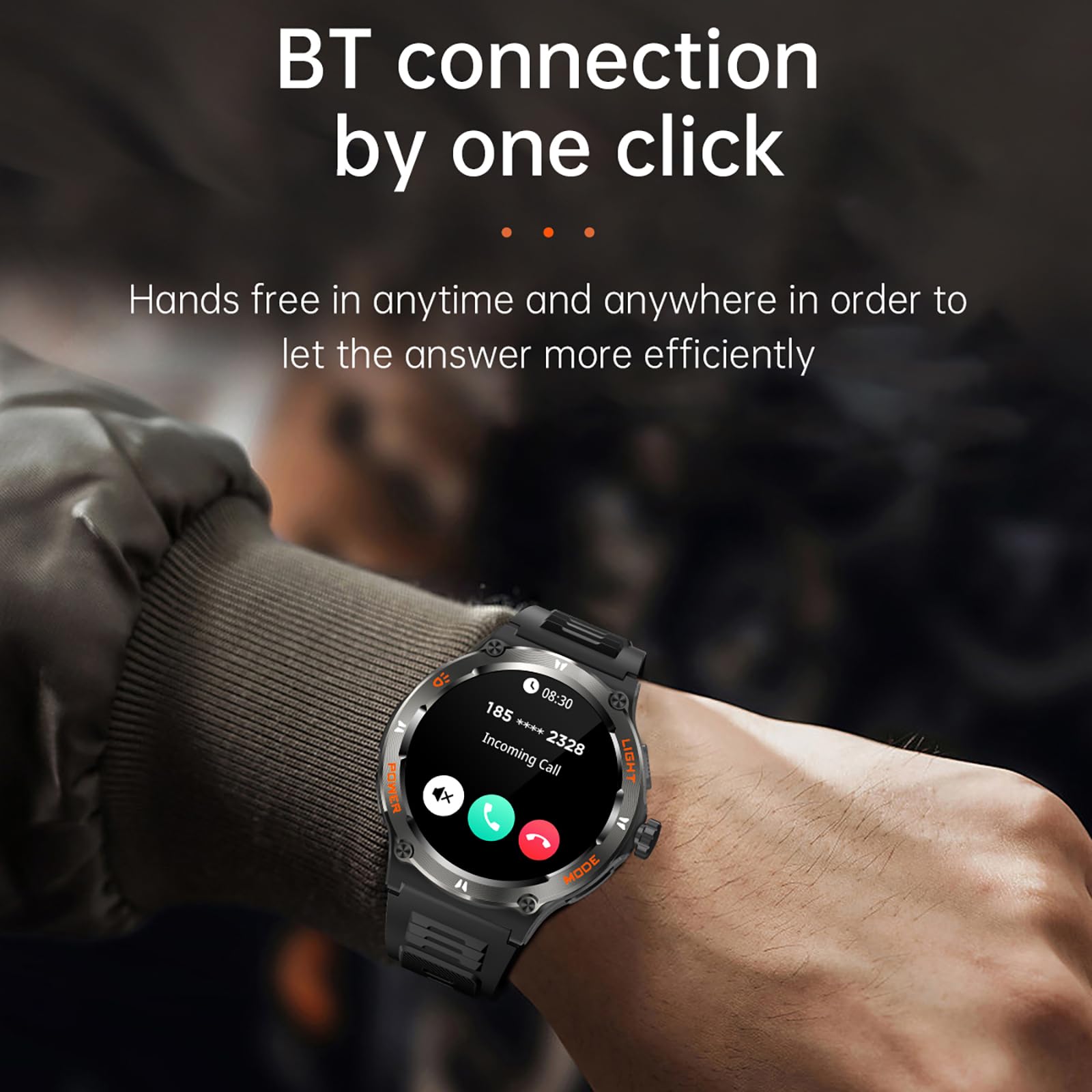 Yihou Reloj inteligente con brújula y linterna, rastreador de actividad militar para Android iOS (respuesta de llamadas Bluetooth/marcación de llamadas), reloj inteligente resistente AI, asistente de