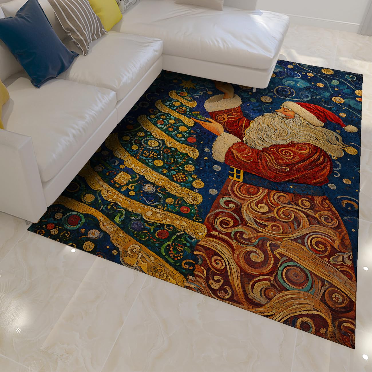 Składany dywan 180 x 300 cm wzór choinki i Mikołaja Dywan podłogowy z krótkim włosiem do pokoju dziecięcego biura pokoju zabaw