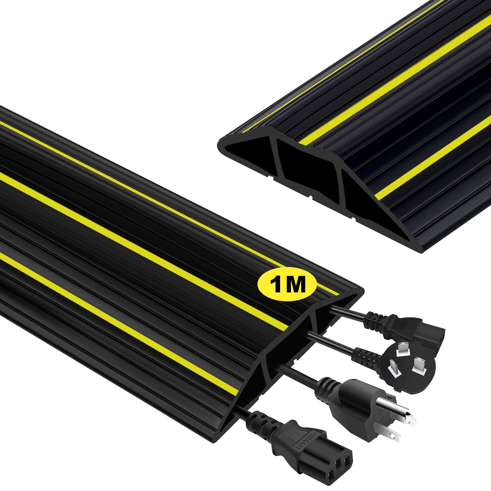 Protector de Canaleta para Cableado, 1M PVC Protectores de Cables de Suelo con 3 Canales de Goma, Cubre Oculta Cables Suelo previene Accidentes, para Hogar Oficina Almacén Conciertos