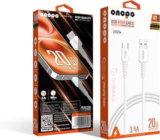 Onopo Android Xiaomi Uyumlu Type-C to USB 3.4A Hızlı Şarj ve Data Kablosu 1 Metre - Q7 | Beyaz Smart Kablo