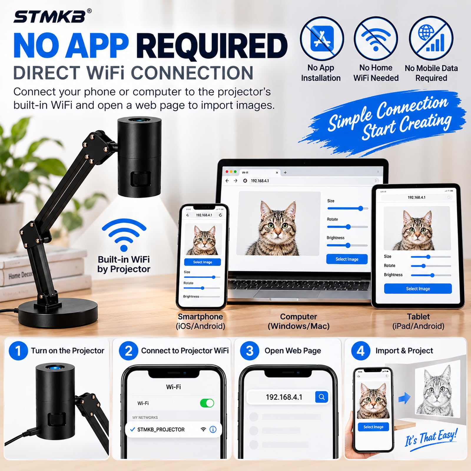 Projektor Do Rysowania Dla Artystów, Projektor Do Kreślenia Dzieł Sztuki Z Wifi I Funkcją Importowania Obrazów Z Telefonu, Regulowany Stojak