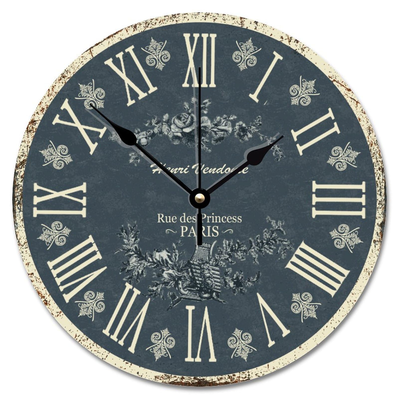 Guangpat Style-4 10 Inch Wall Clock Vintage Paris Navy French Toile Large Wall Clocks Battery Operated Silent Farmhouse Decor She Shed Living Room Decor Gift For Man Woman Friend Anniversary