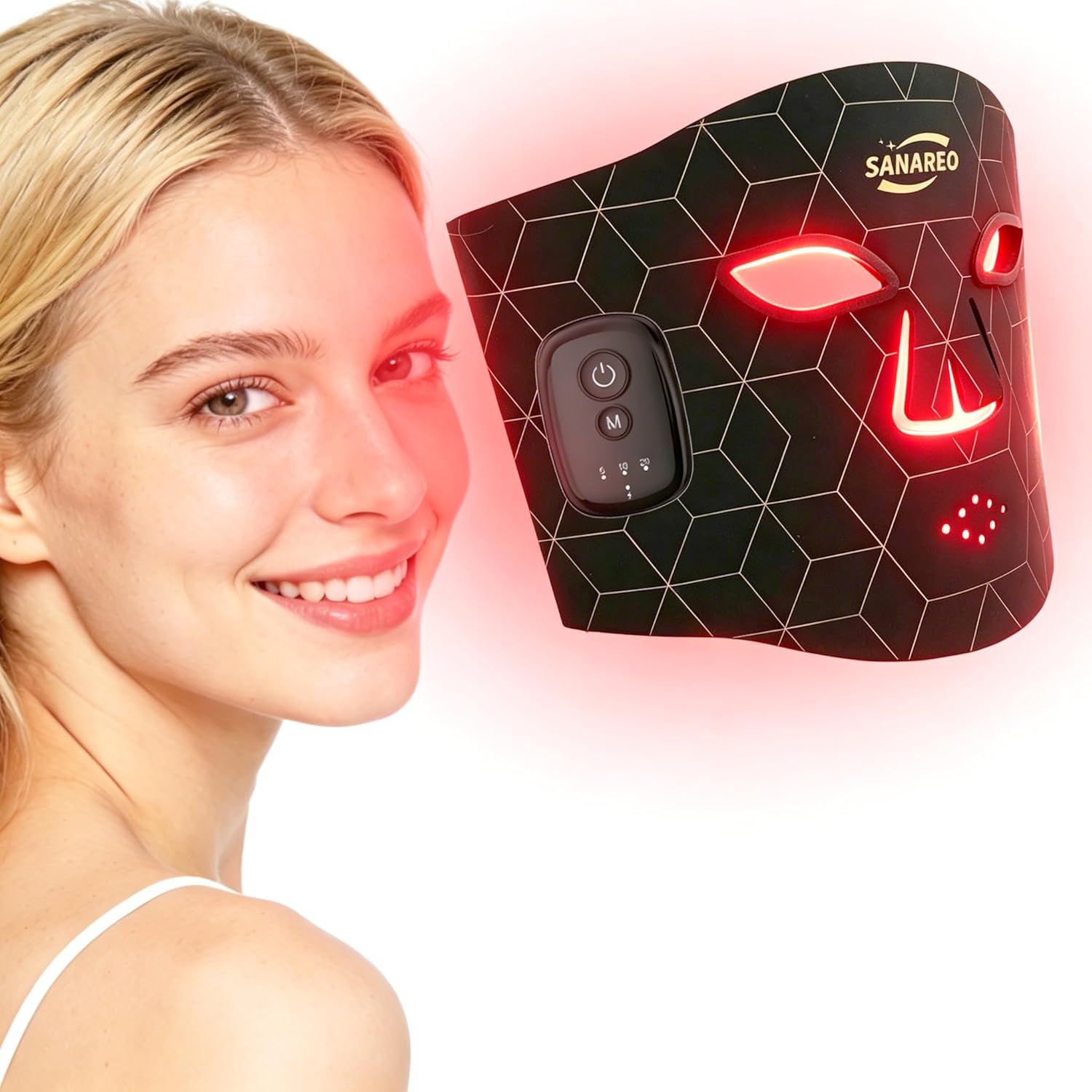 Red Light Therapy for Face, 3 Modes Cordless Led Light Therapy Mask with Controller, Portable 850nm Infrared & Red Light Mask with Timing Function, Led Light Therapy At Home 336 LED Beads(Black)