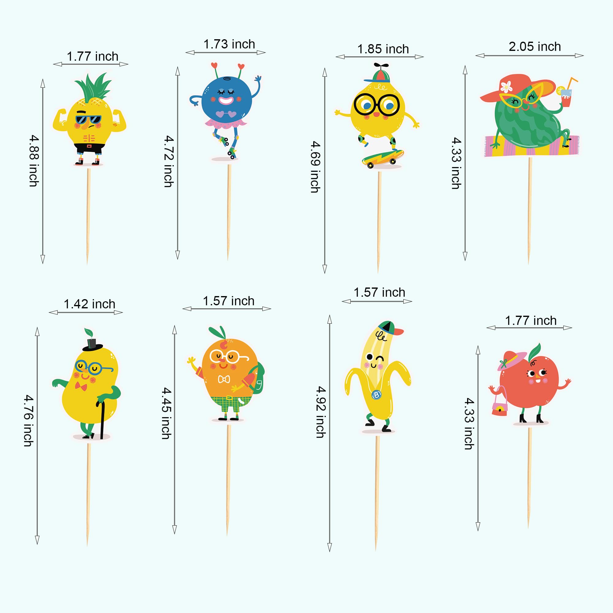 Arthsdite 24pcs Fruit Cupcake Toppers Anthropomorphic Fruit Theme Kawaii Watermelon Apple Banana Lemon Pineapple Strawberry Cupcake Picks for Kid Baby Shower Summer Decorations - Image 2