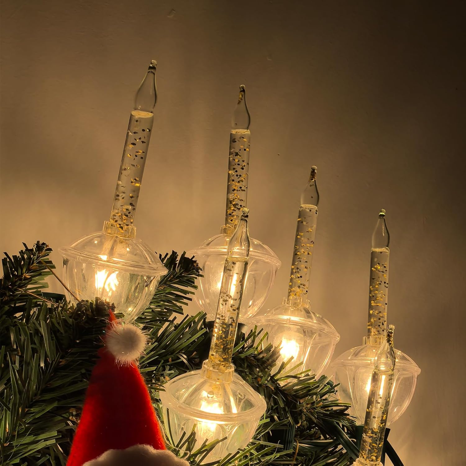 Christmas Bubble Lights Set, 11Ft Vintage Bubble Light String with 8 Clear Bubble Fluids with Gold Glitter Bulbs(1 Spare), UL Listed for Holiday Party House Christmas Celebrations Decor, Green Wire