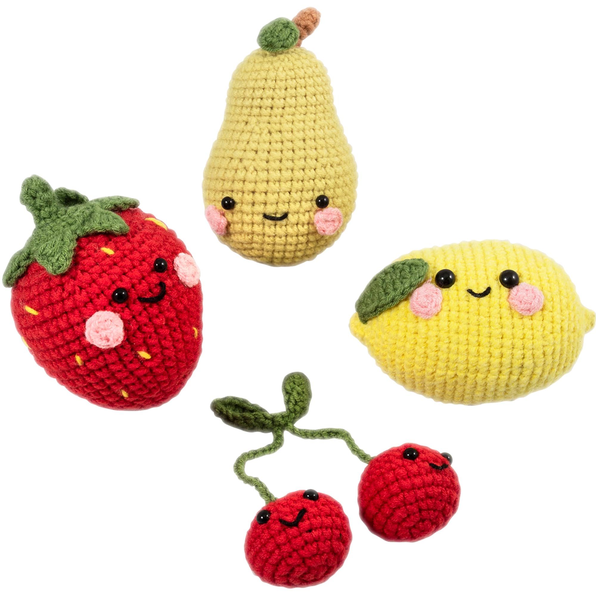 Trimits Amigurumi Crochet Fruits Kit (Assorted Sizes) - with Yarn, Crochet Hook, Stitch Markers, Needle, Eyes, Filling and Instructions - Create This Fun Set.