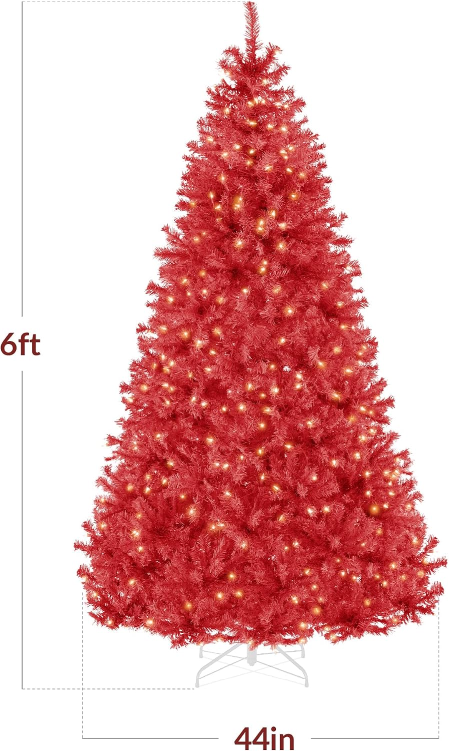 Best Choice Products 6ft Pre-Lit Red Christmas Tree, Full Artificial Holiday Decoration w/ 947 Branch Tips, 250 Lights, Foldable Base