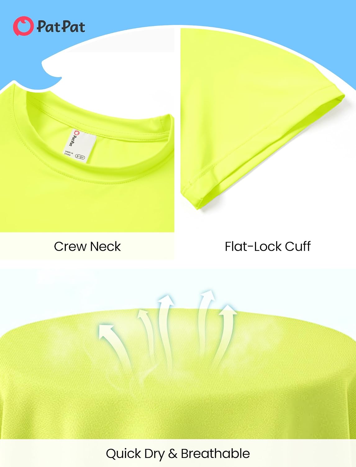 PATPAT Boys Neon Shirts Rash Guard Short Sleeve Dry Fit Swim Shirts