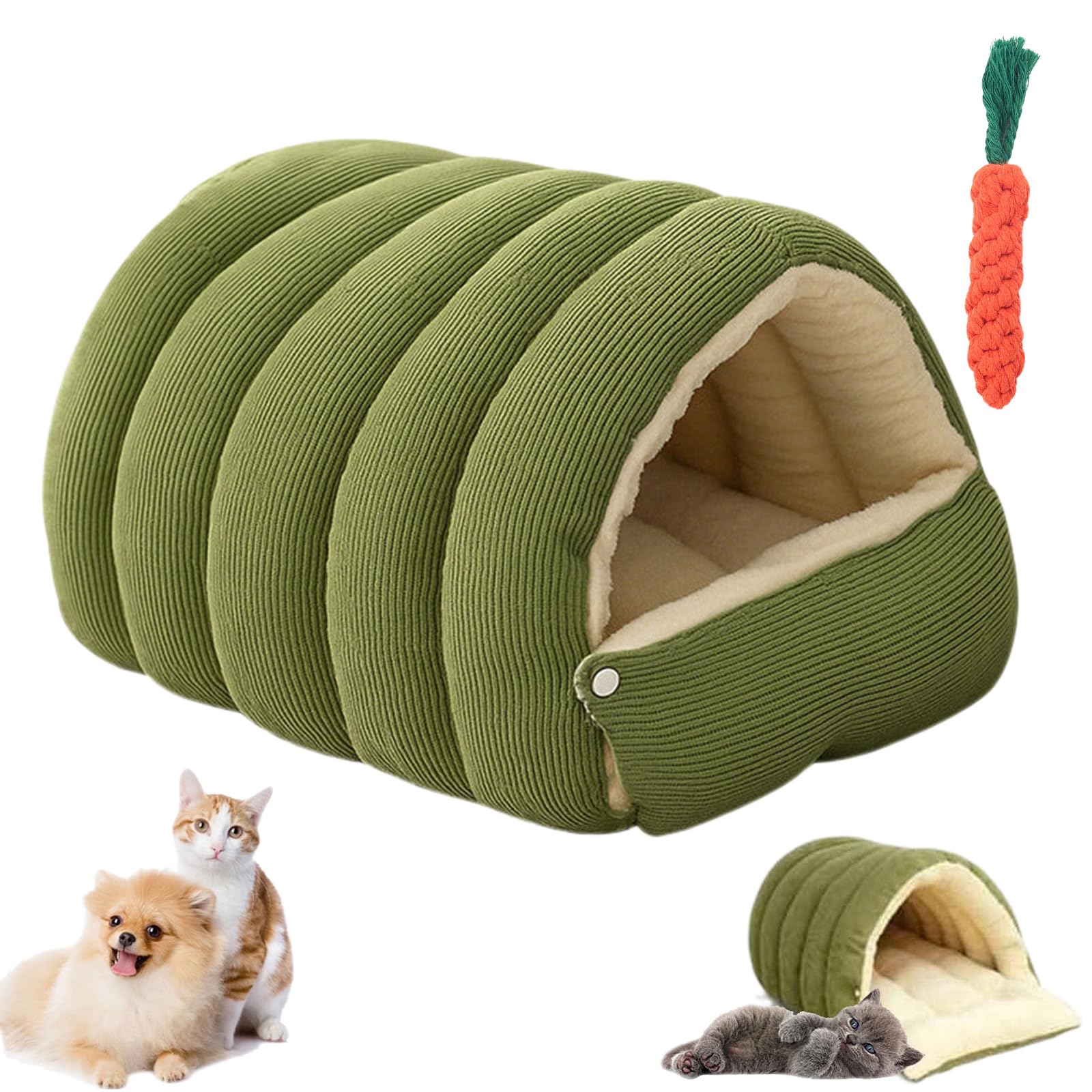 Cozy Monster Cat Bed, Indoor Cats Bed – Cave Style Cozy Hideaway, Cat Cave Tent with Removable Cushion, Dual-Purpose Dog Nests, for Cats, Small Dogs (Green,L:57 * 37 * 28cm)