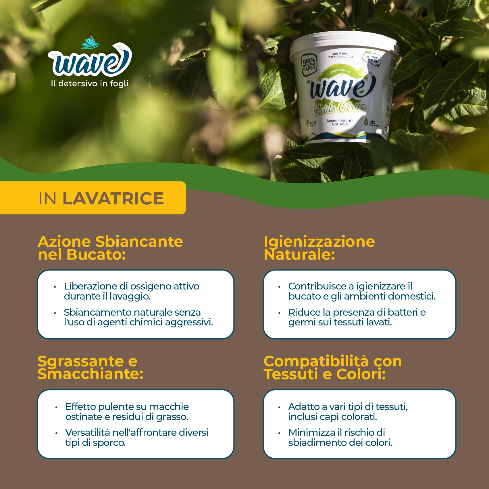 Wave Washing Acido Citrico - Ammorbidente Naturale - 100% PLASTIC FREE - 1 kg - 75 lavaggi